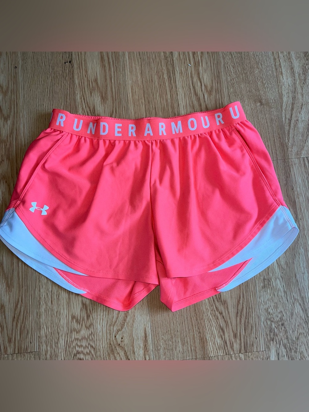 Under Armour Women's Coral-Pink Two-Layer Running Shorts Large